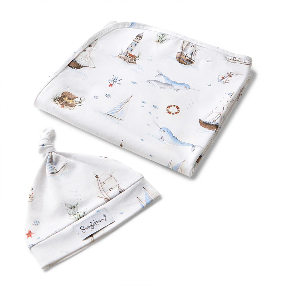 Snuggle Hunny Set Sail Organic Jersey Wrap & Beanie Set