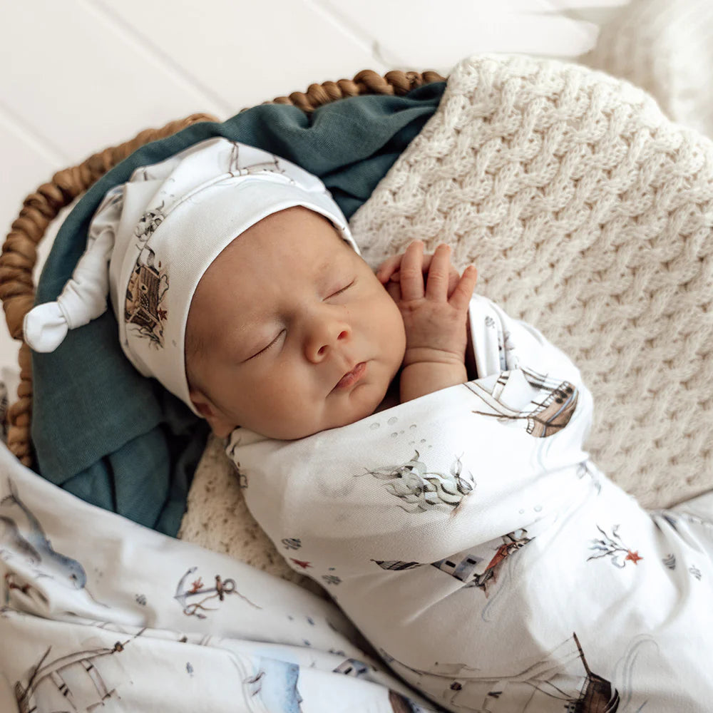Snuggle Hunny Set Sail Organic Jersey Wrap & Beanie Set