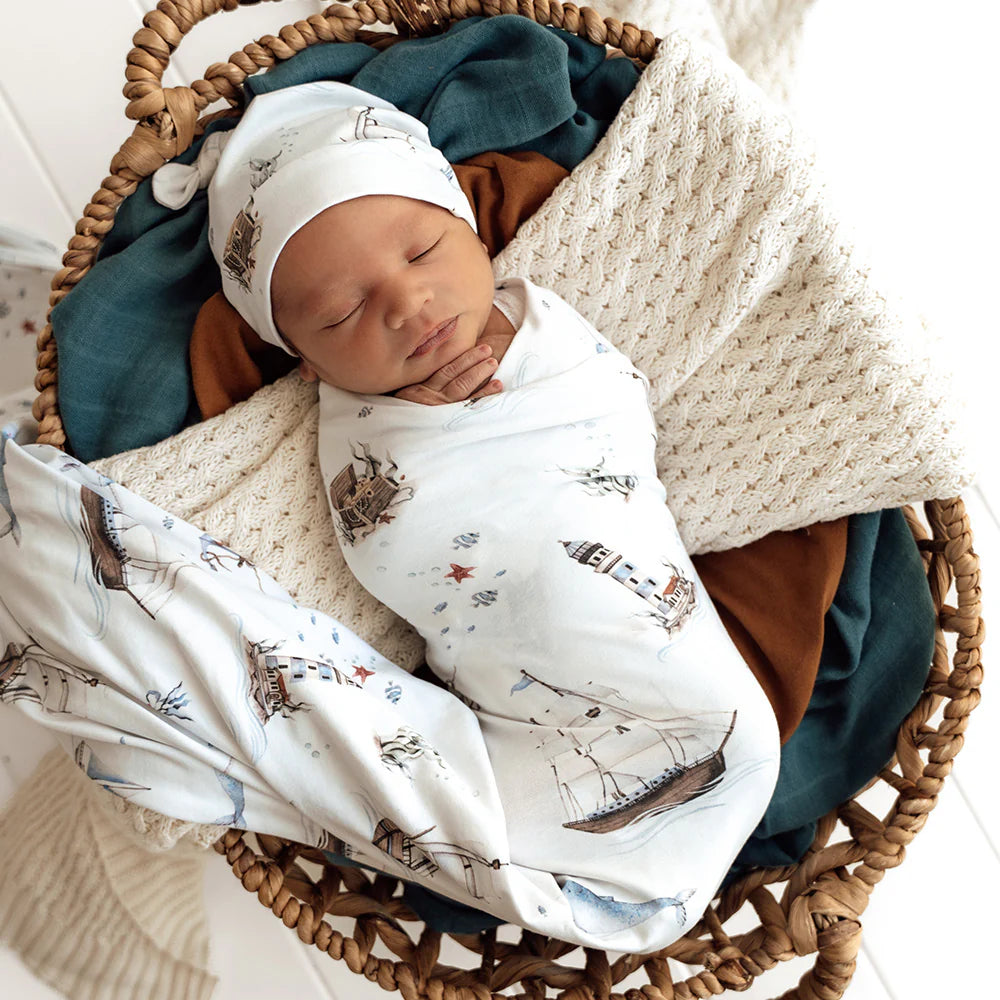 Snuggle Hunny Set Sail Organic Jersey Wrap & Beanie Set