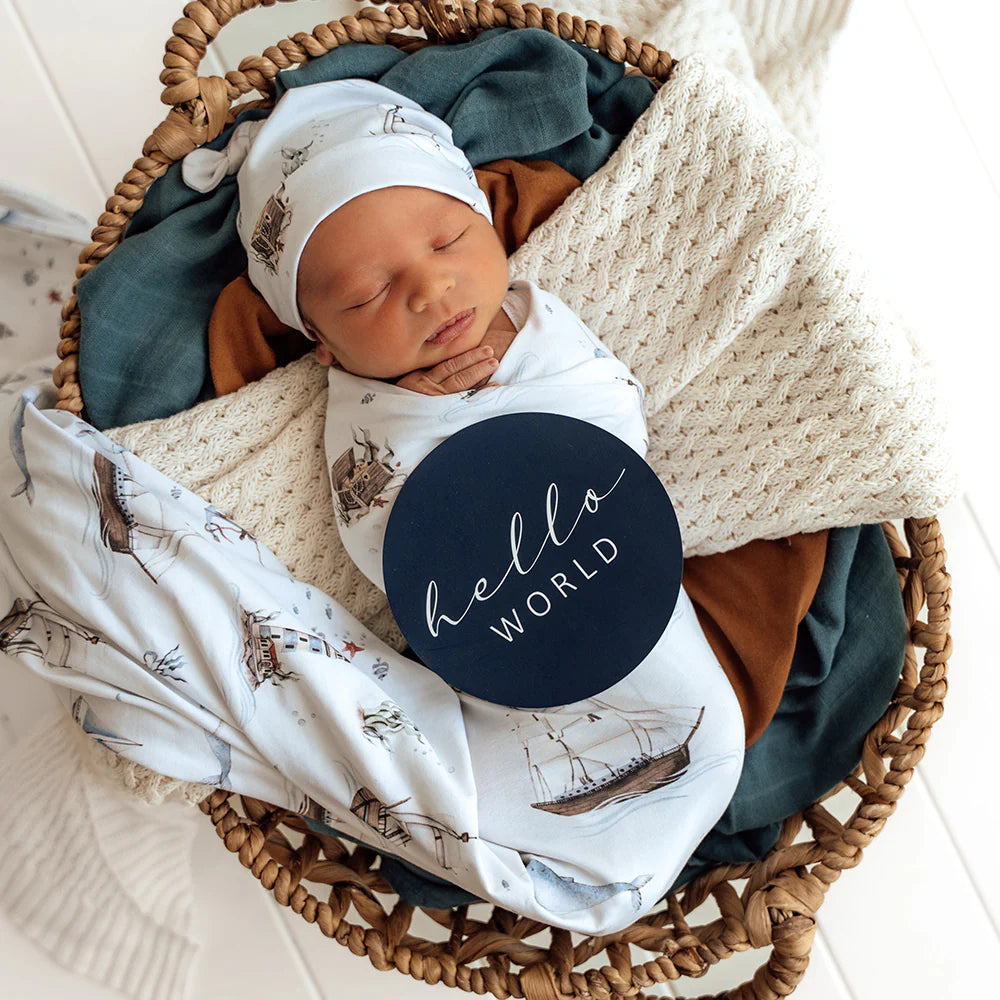 Snuggle Hunny Set Sail Organic Jersey Wrap & Beanie Set