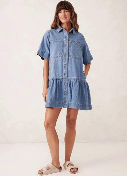 Ceres Life - Short Sleeve Tiered Pocket Shirt Dress