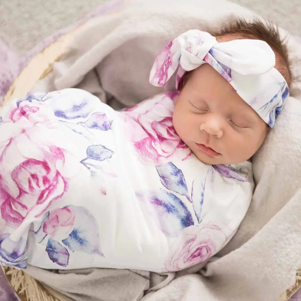 Snuggle Hunny Lilac Skies Organic Snuggle Swaddle & Topknot Set