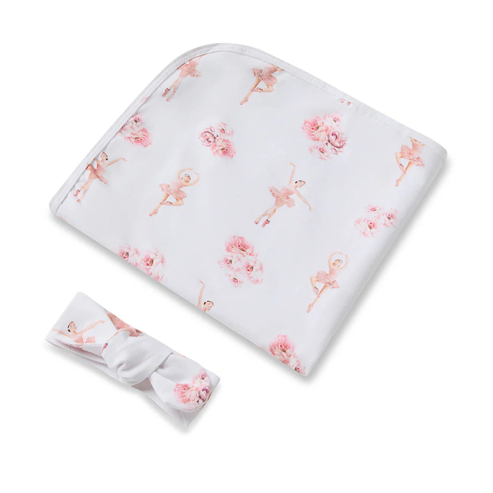 Snuggle Hunny Ballerina Organic Jersey Wrap & Topknot Set