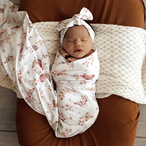 Snuggle Hunny Butterfly Organic Jersey Wrap & Topknot Set