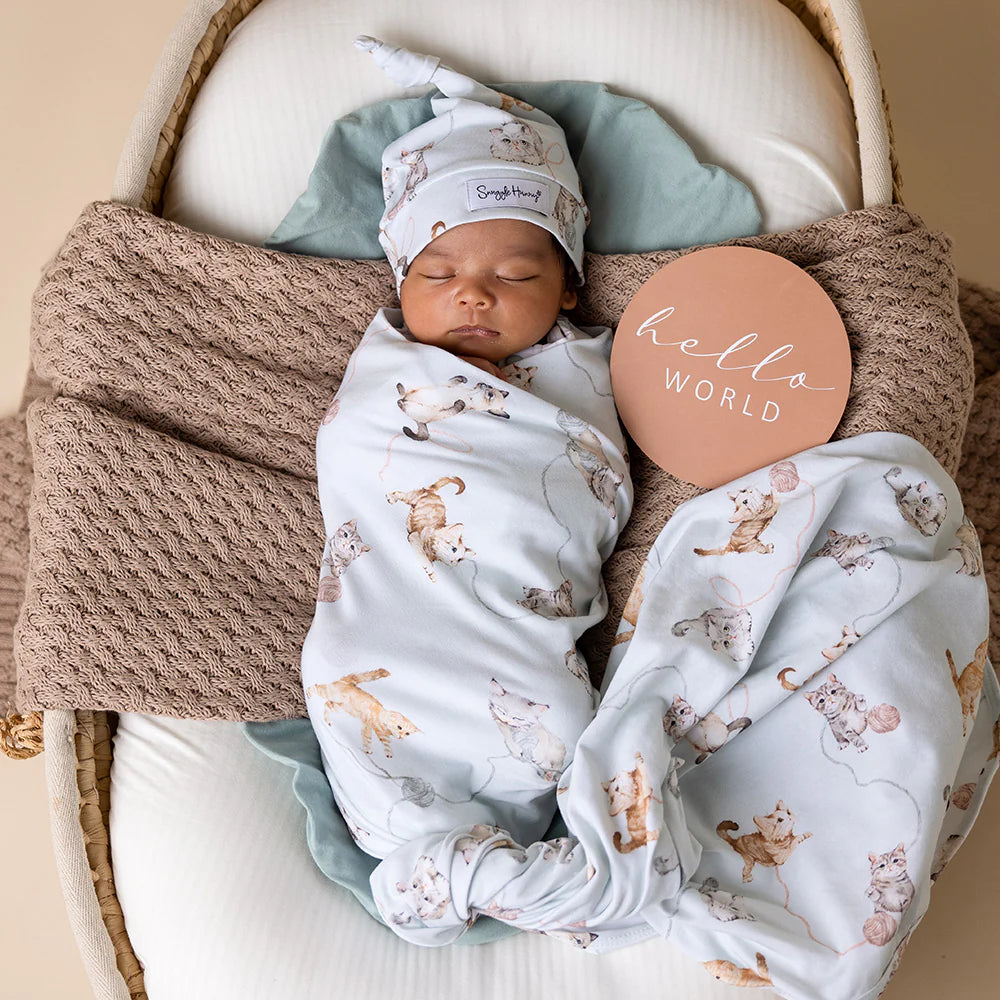 Snuggle Hunny Kittens Organic Jersey Wrap & Beanie Set