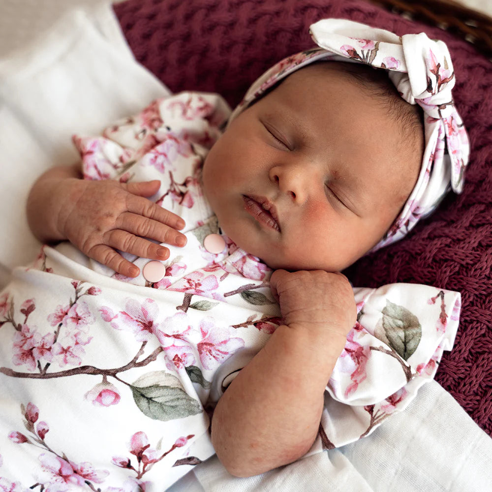Snuggle Hunny - Cherry Blossom Short Sleeve Organic Bodysuit with Frill