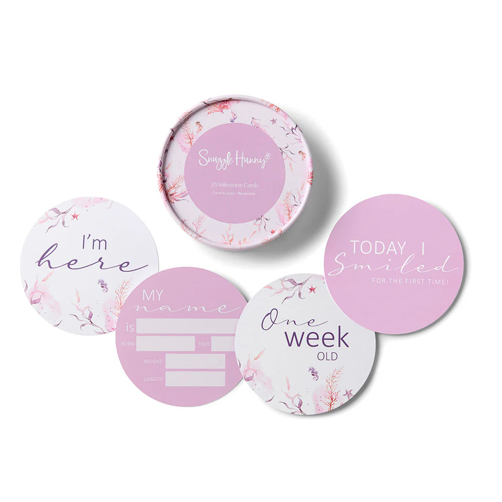 Snuggle Hunny - Coral & Lilac Reversible Milestone Cards