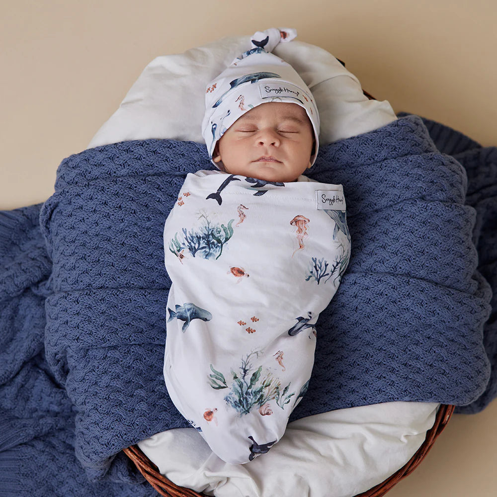 Snuggle Hunny - Ocean Organic Snuggle Swaddle & Beanie Set