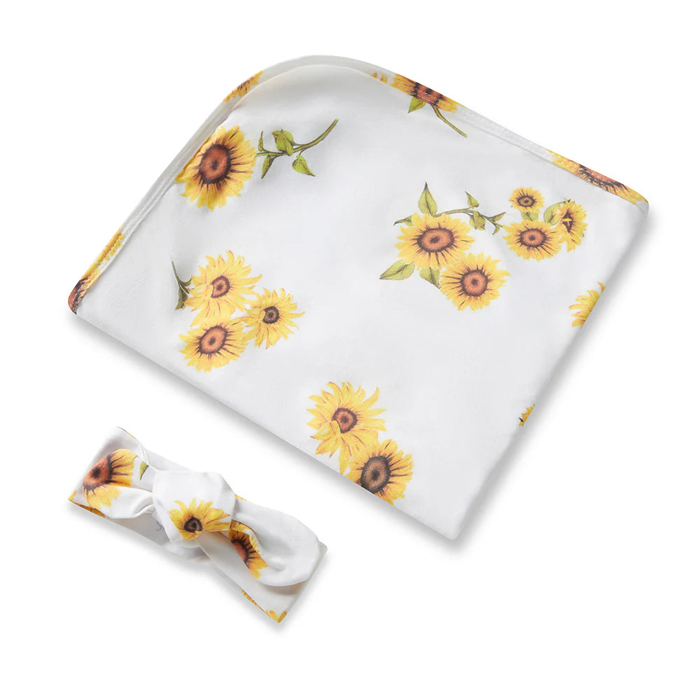 Snuggle Hunny Sunflower Organic Jersey Wrap & Topknot Set