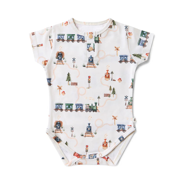 Snuggle Hunny Trains Short Sleeve Organic Bodysuit