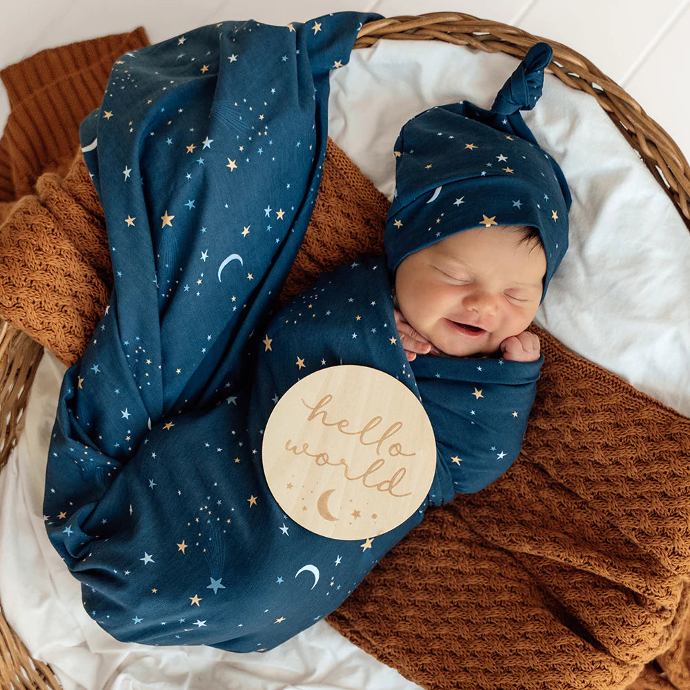 Snuggle Hunny Starry Night Organic Jersey Wrap & Beanie Set