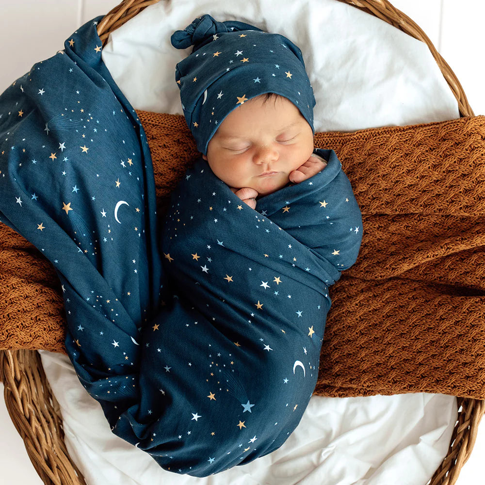 Snuggle Hunny Starry Night Organic Jersey Wrap & Beanie Set