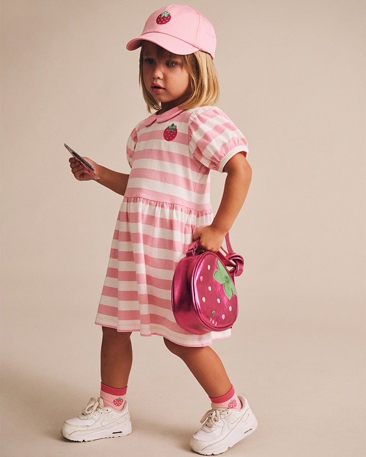 Huxbaby Strawberry Stripe Puff Sleeve Dress