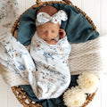 Snuggle Hunny Sweet Swallows Organic Jersey Wrap & Topknot Set