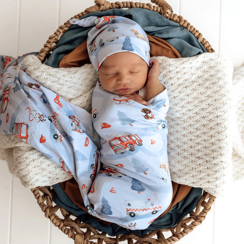 Snuggle Hunny To The Rescue Organic Jersey Wrap & Beanie Set