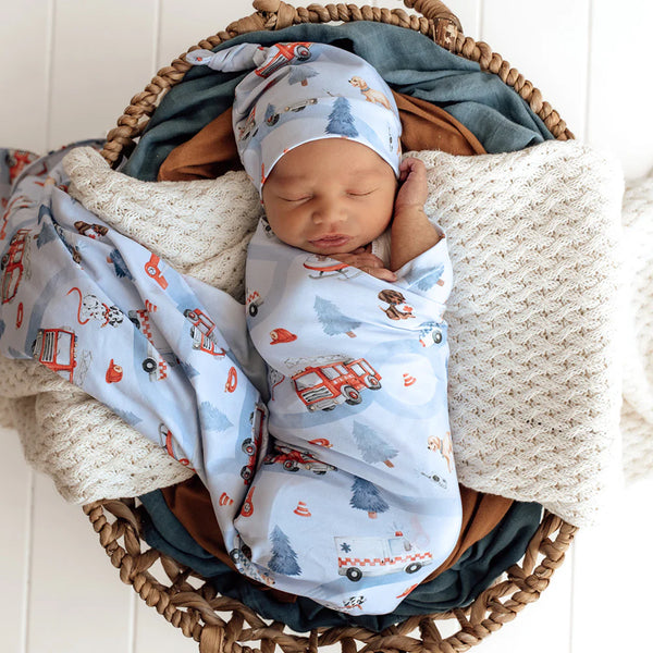 Snuggle Hunny To The Rescue Organic Jersey Wrap & Beanie Set