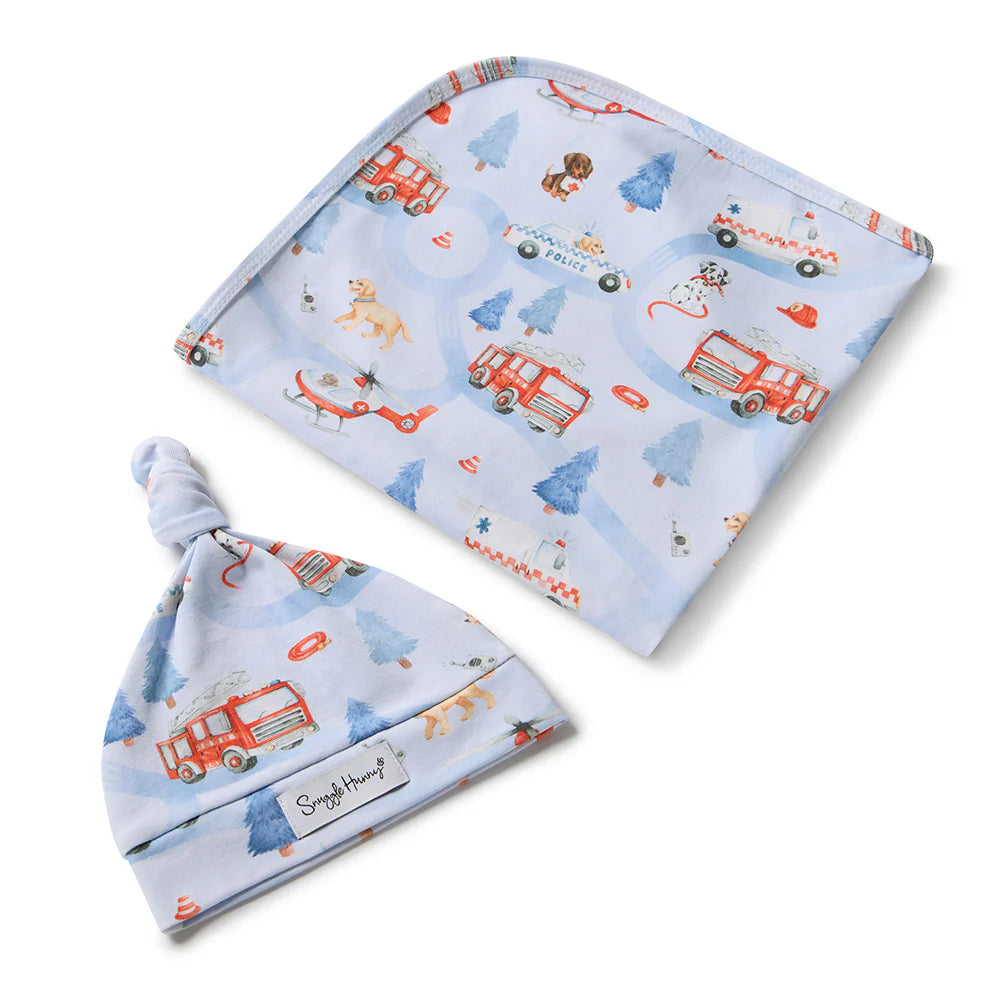 Snuggle Hunny To The Rescue Organic Jersey Wrap & Beanie Set