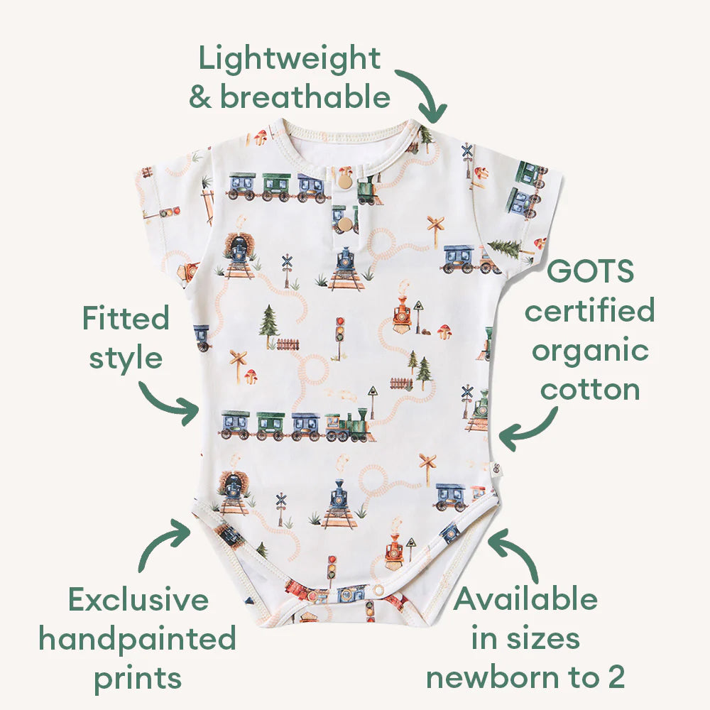 Snuggle Hunny Trains Short Sleeve Organic Bodysuit
