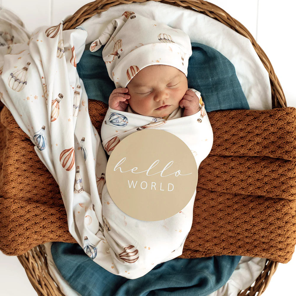 Snuggle Hunny Up & Away Organic Jersey Wrap & Beanie Set