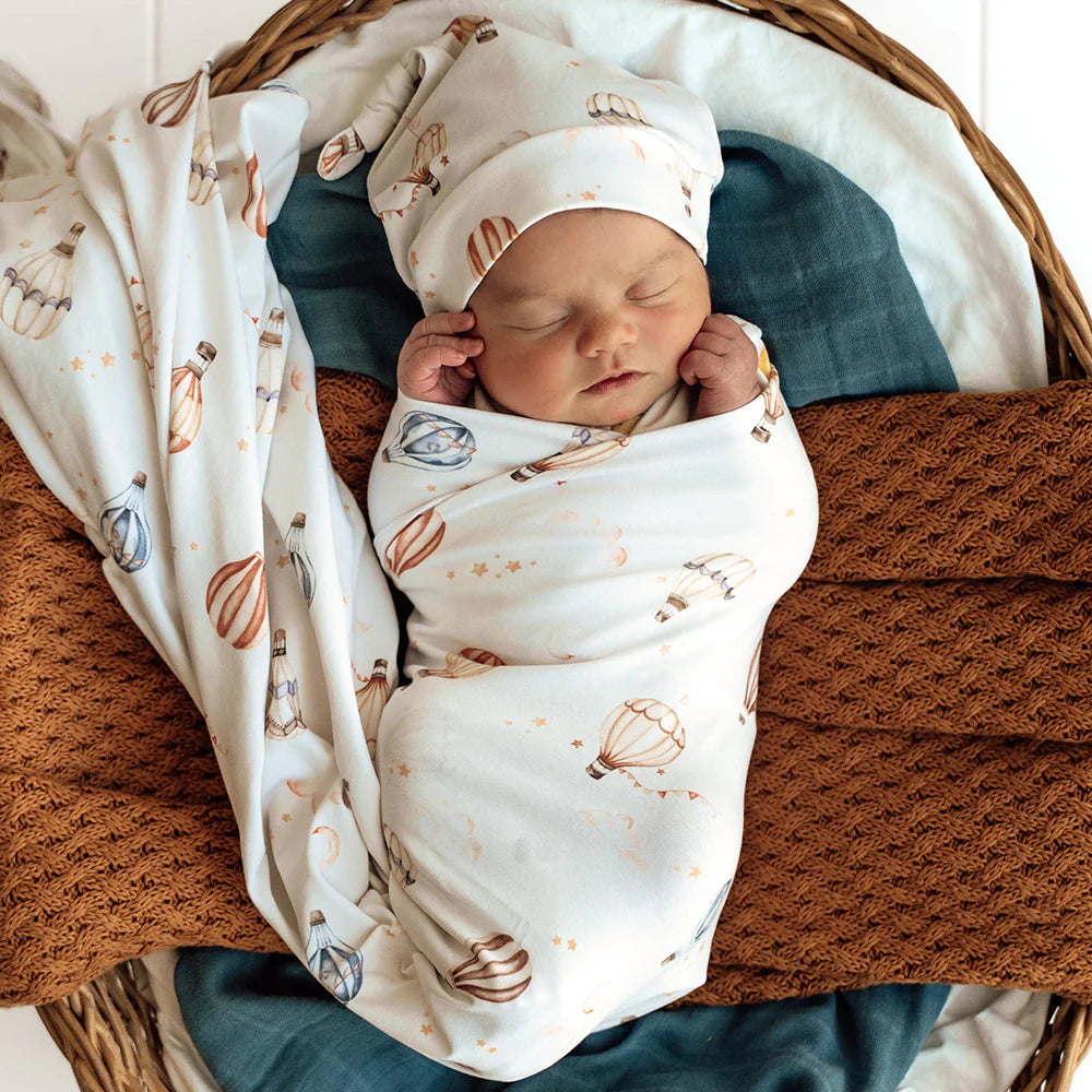 Snuggle Hunny Up & Away Organic Jersey Wrap & Beanie Set