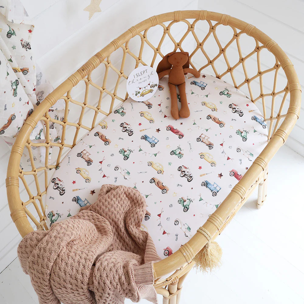 Snuggle Hunny Vintage Cars Bassinet Sheet / Change Pad Cover