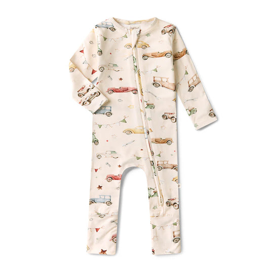 Snuggle Hunny Vintage Cars Organic Snugglesuit Convertible Romper