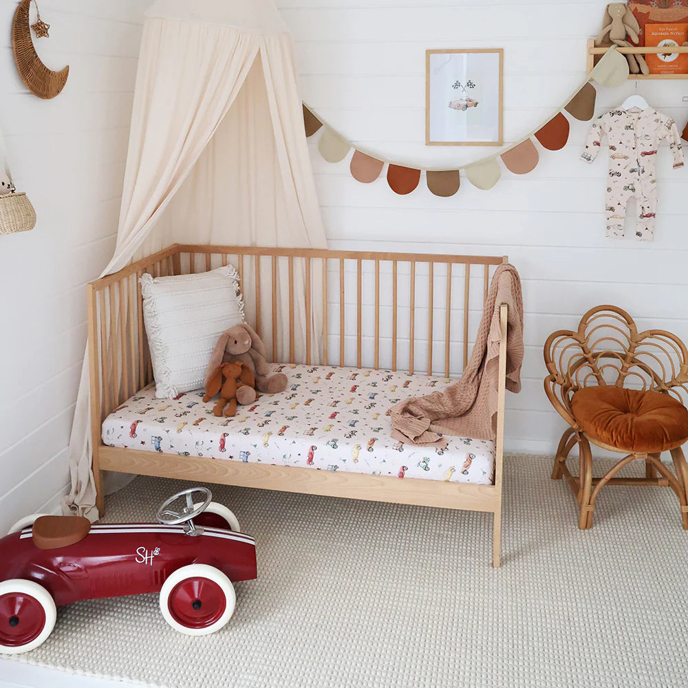 Snuggle Hunny Vintage Cars Organic Fitted Cot Sheet