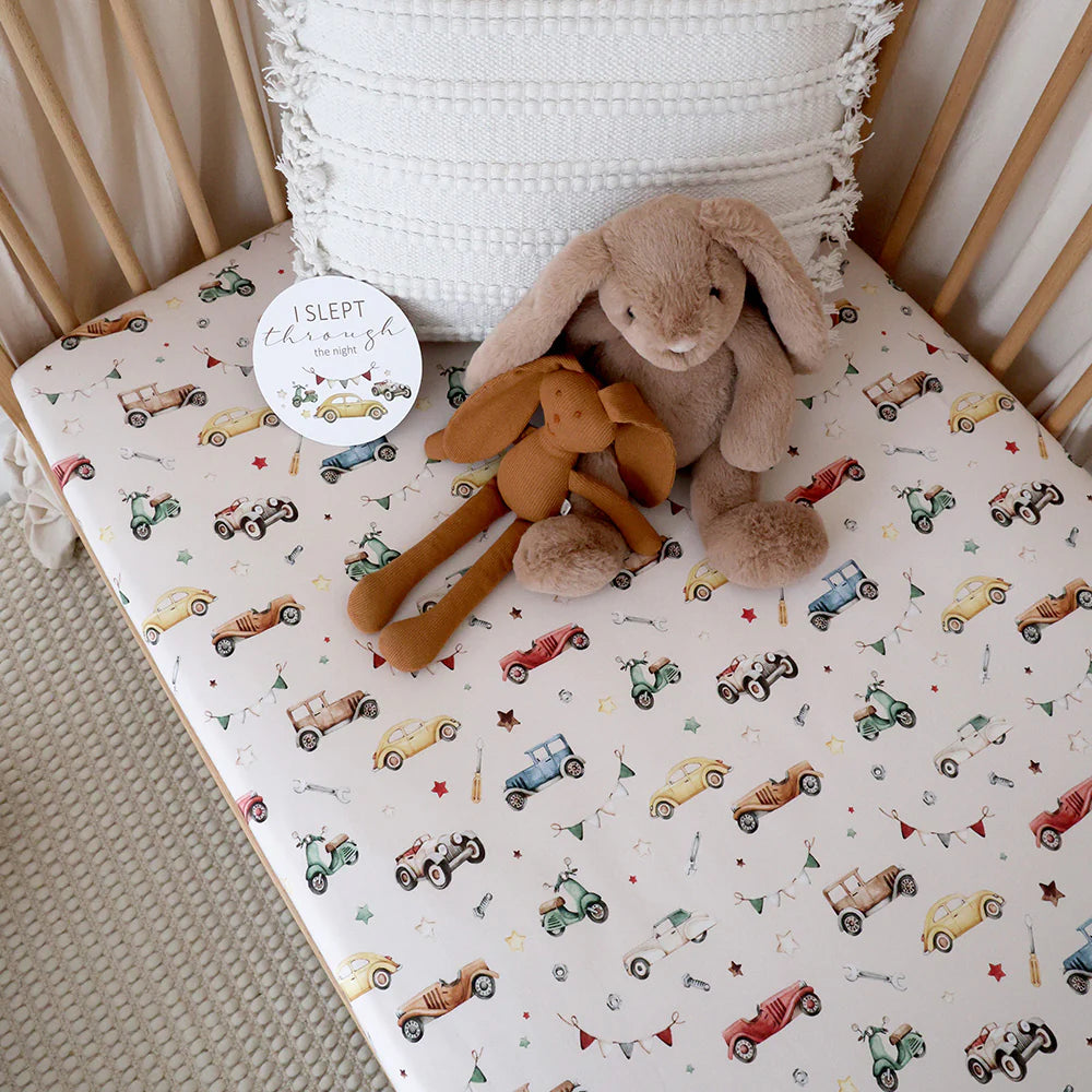 Snuggle Hunny Vintage Cars Organic Fitted Cot Sheet