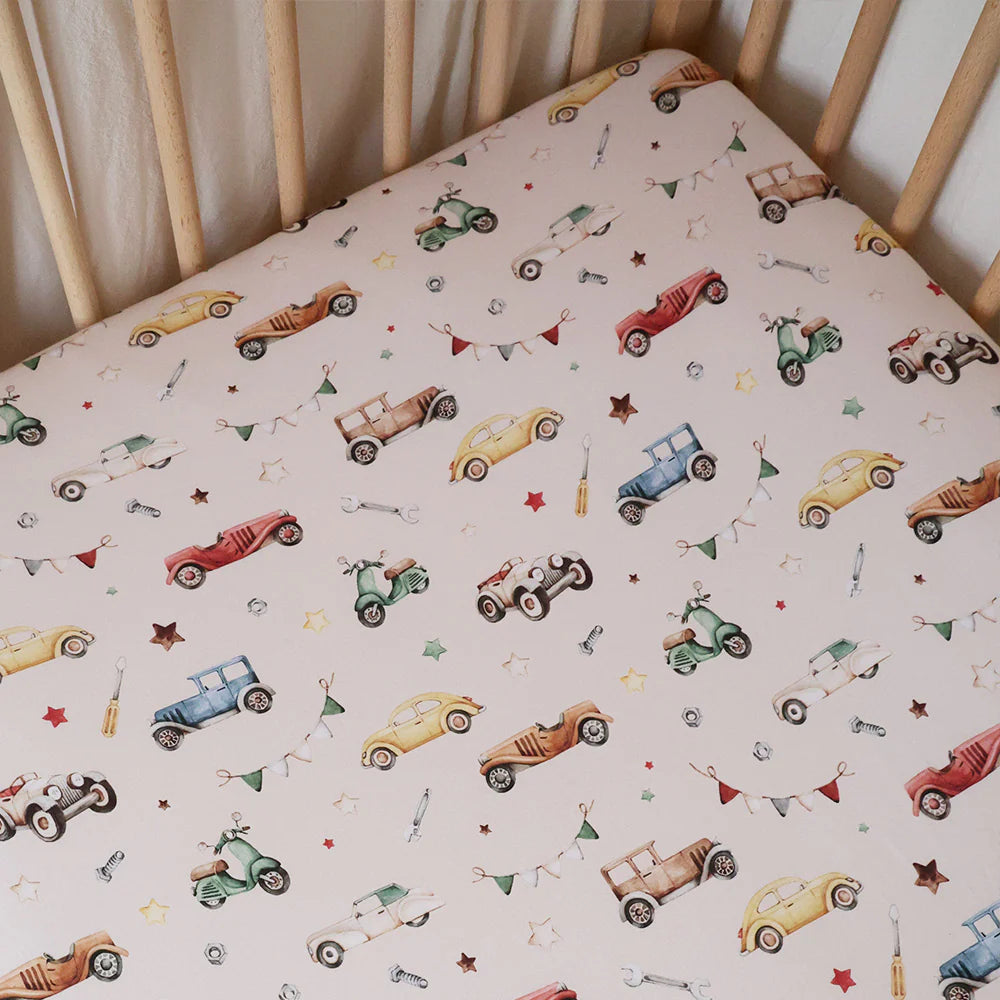 Snuggle Hunny Vintage Cars Organic Fitted Cot Sheet