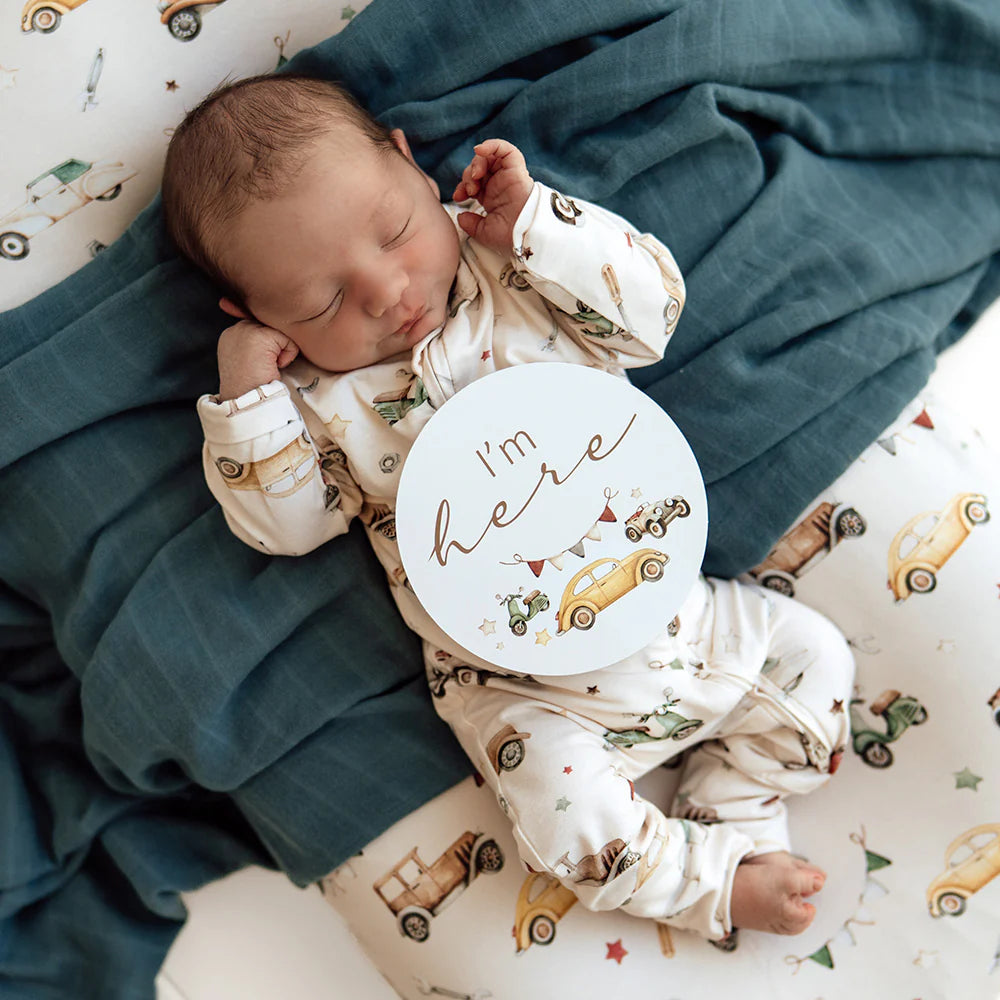 Snuggle Hunny Vintage Cars & Bronze Reversible Milestone Cards