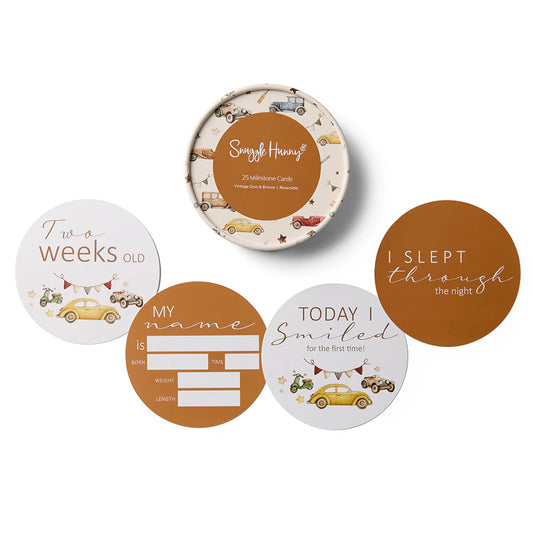 Snuggle Hunny Vintage Cars & Bronze Reversible Milestone Cards