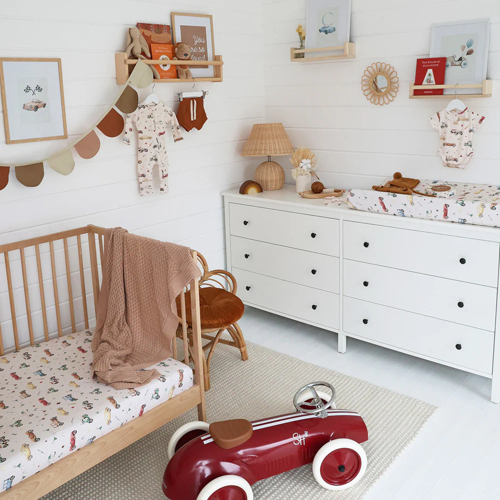 Snuggle Hunny Vintage Cars Organic Fitted Cot Sheet