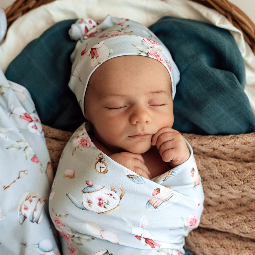 Snuggle Hunny White Rabbit Organic Jersey Wrap & Beanie Set