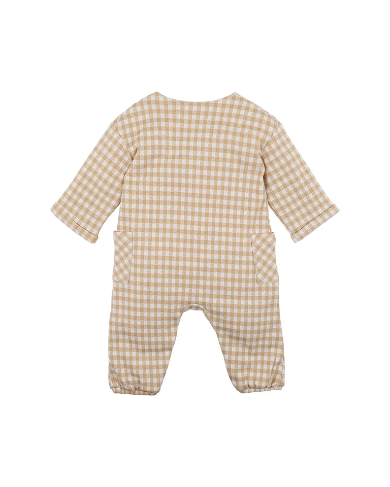 Wheat Gingham LS Romper