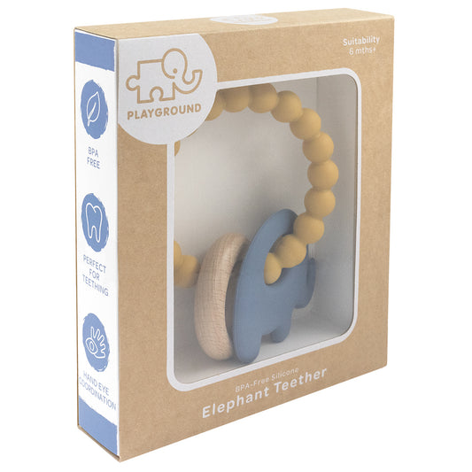 PLAYGROUND Silicone Elephant Teether - Steel Blue