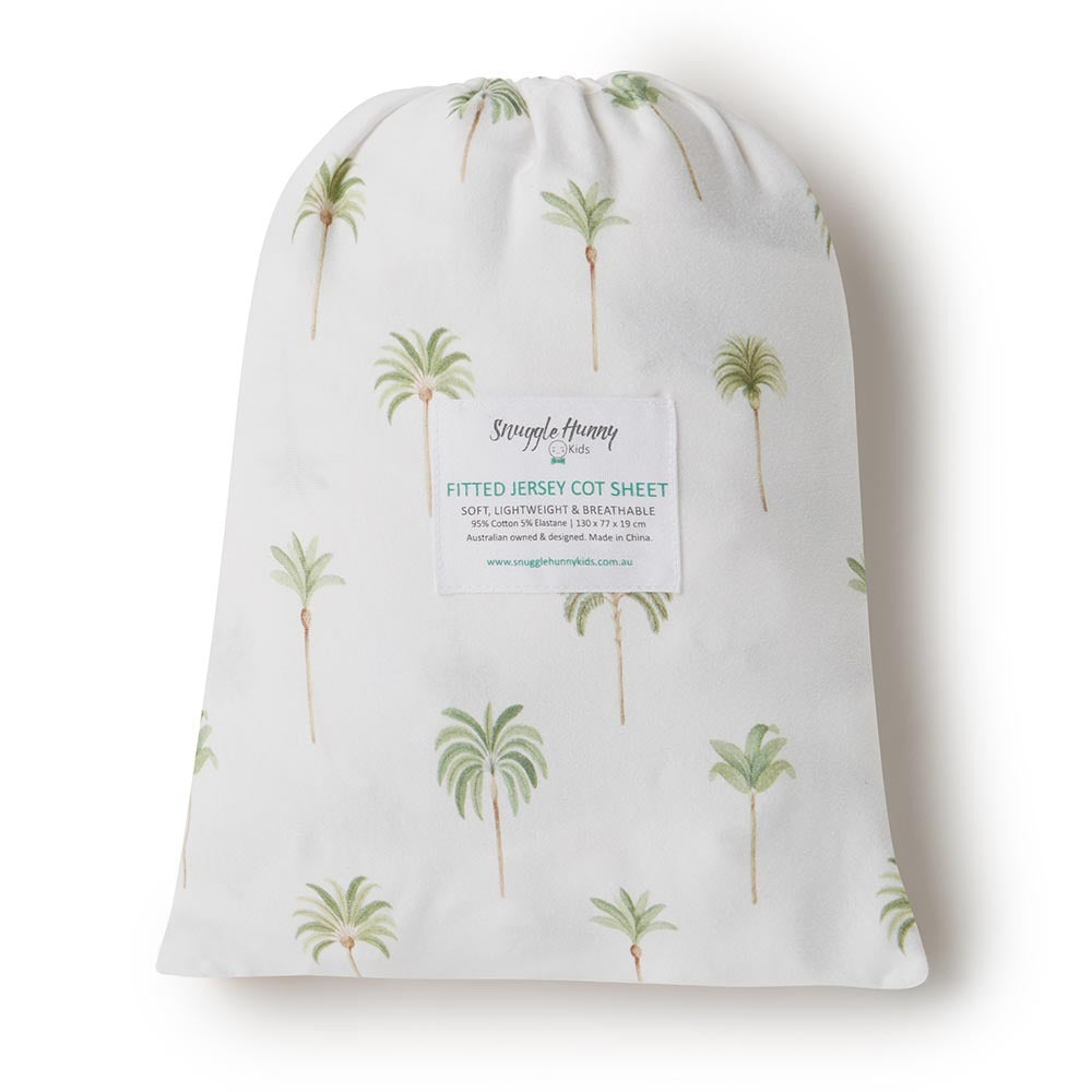 Snuggle Hunny Green Palm Fitted Cot Sheet