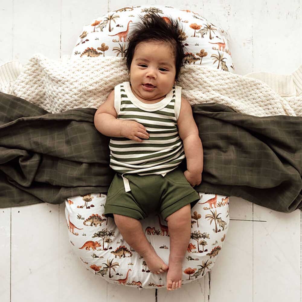 Snuggle Hunny Olive Stripe Organic Singlet