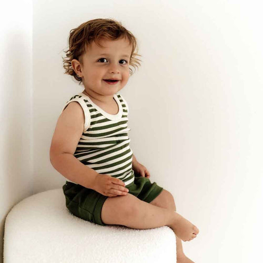 Snuggle Hunny Olive Stripe Organic Singlet