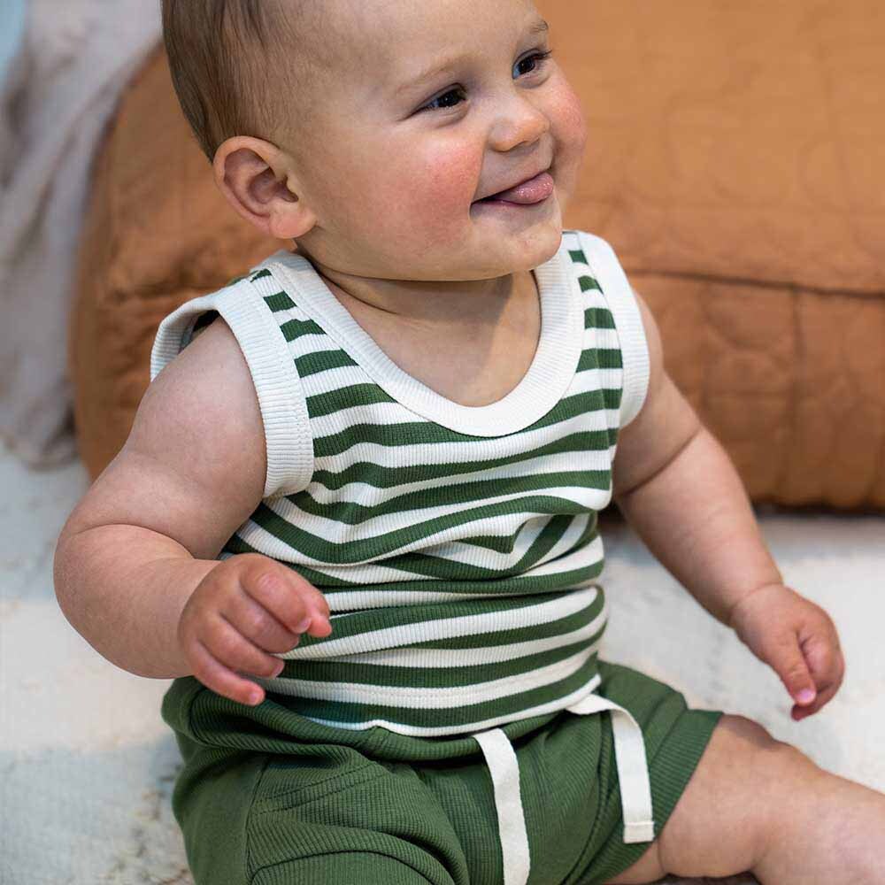 Snuggle Hunny Olive Stripe Organic Singlet