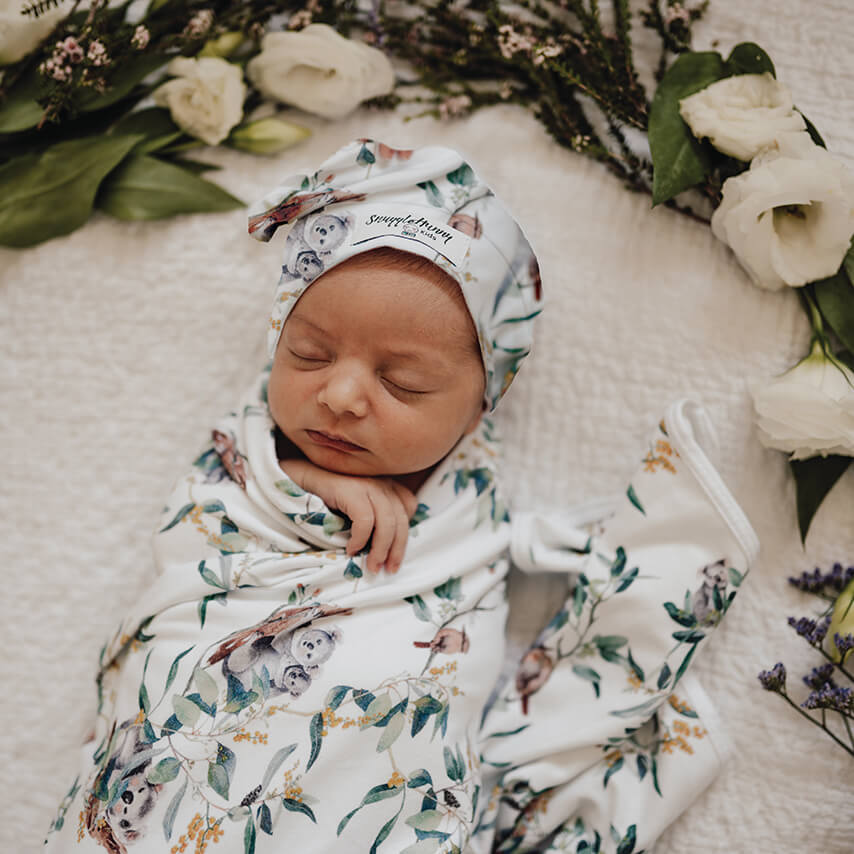 Snuggle Hunny Eucalypt Organic Jersey Wrap & Beanie Set
