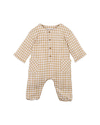 Wheat Gingham LS Romper