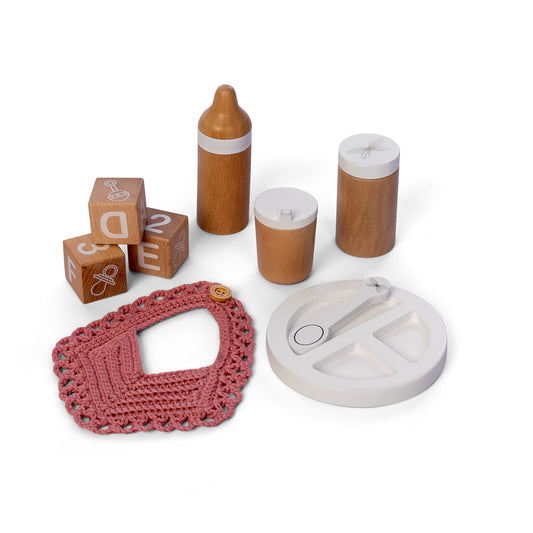 Wooden Role Play Doll Feeding Set, 9 pcs