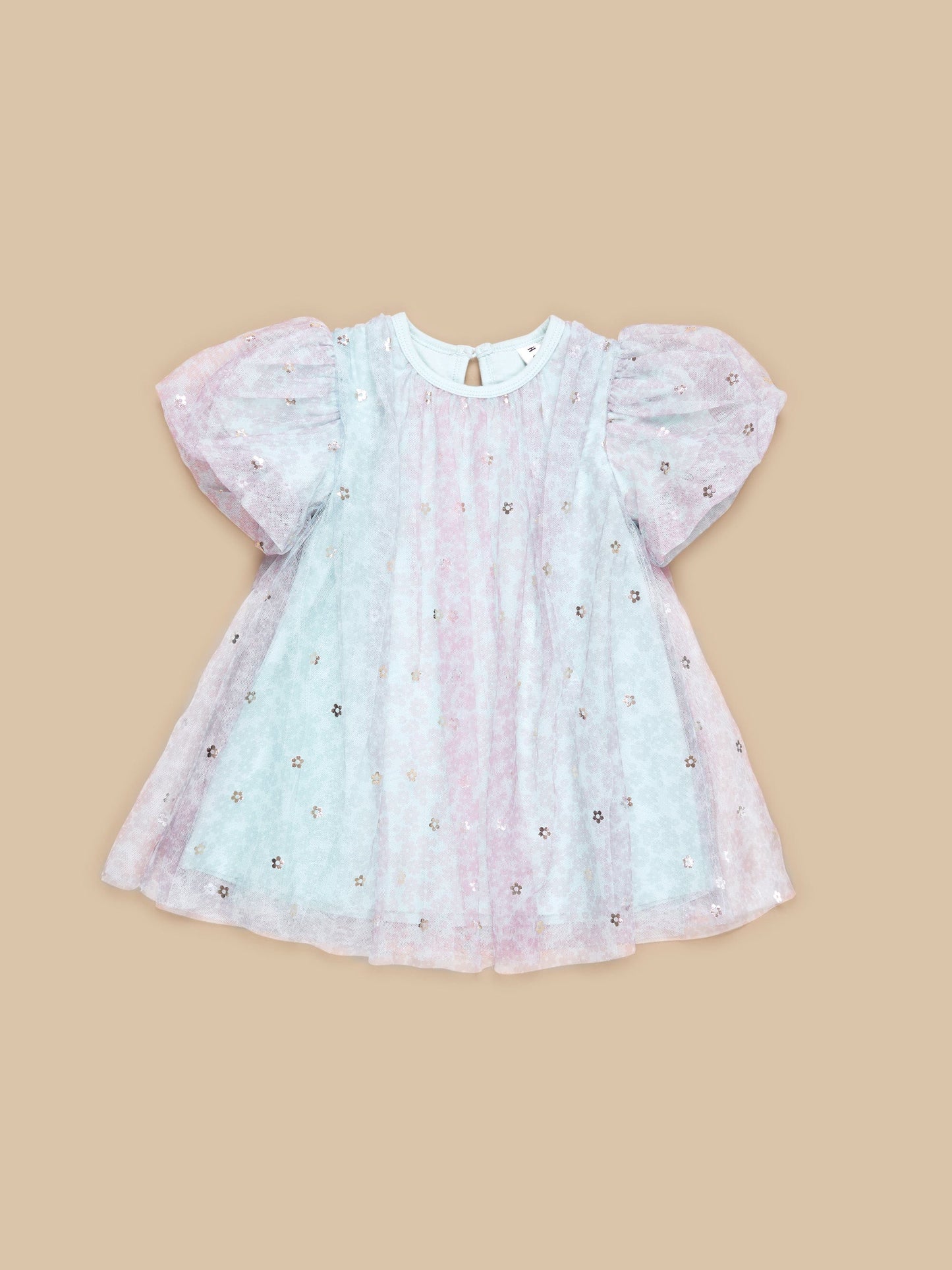 HUXBABY RAINBOW FLOWER TULLE PARTY DRESS