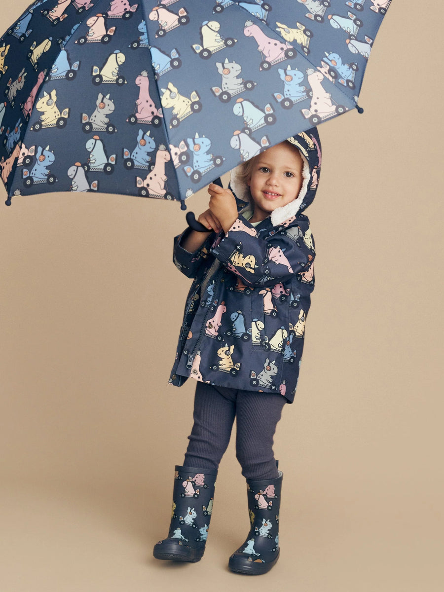 Babyhug Full Sleeves Hooded Raincoat with Dino Print - Limegreen