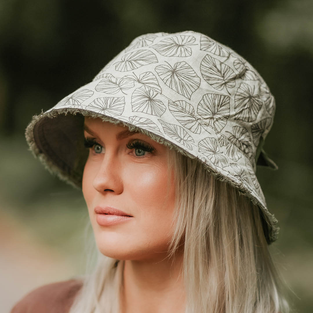 Bedhead Hat - 'Traveller' Adults Frayed Bucket Sun Hat - Leaf / Moss