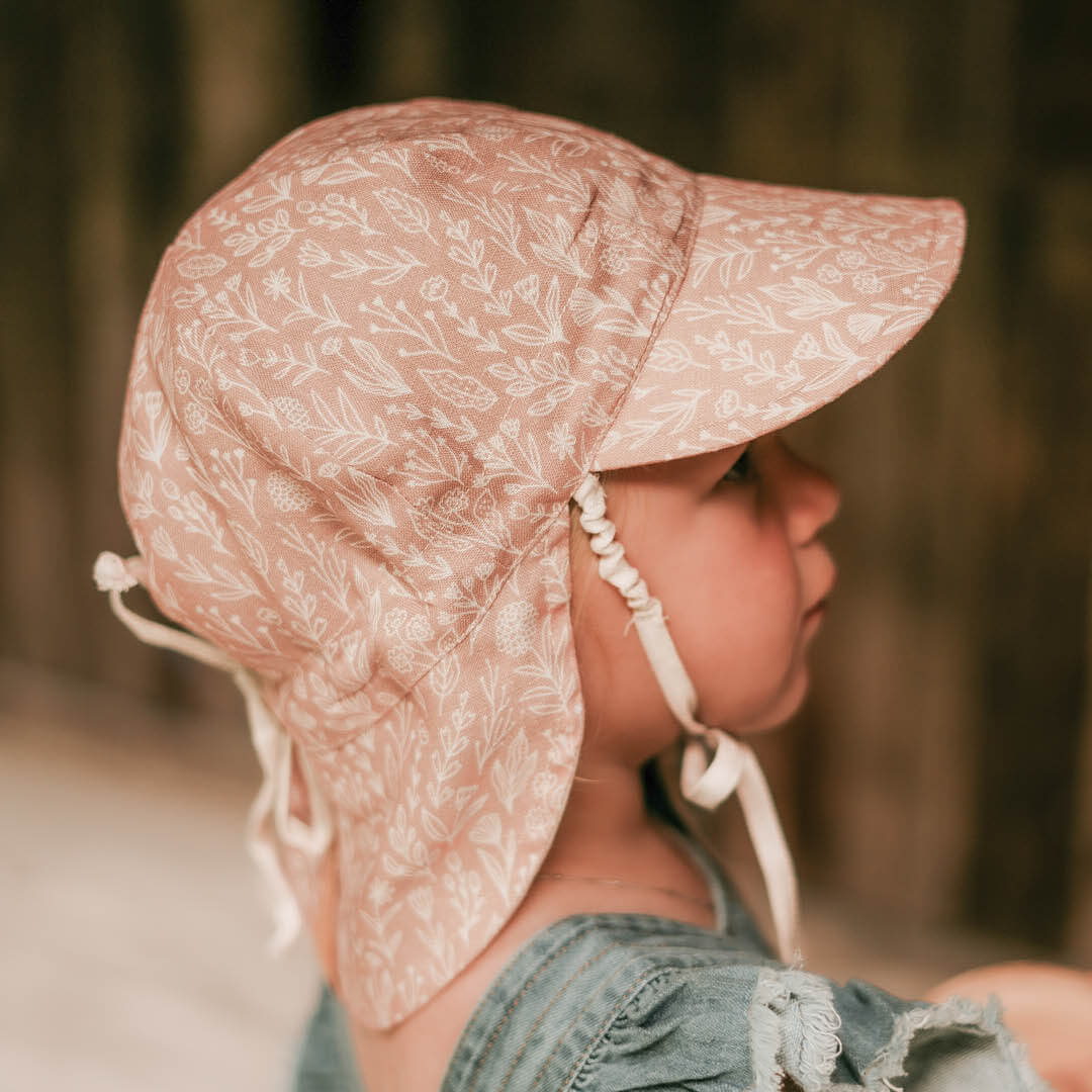Bedhead Hat - 'Lounger' Baby Reversible Flap Sun Hat - Freya / Flax