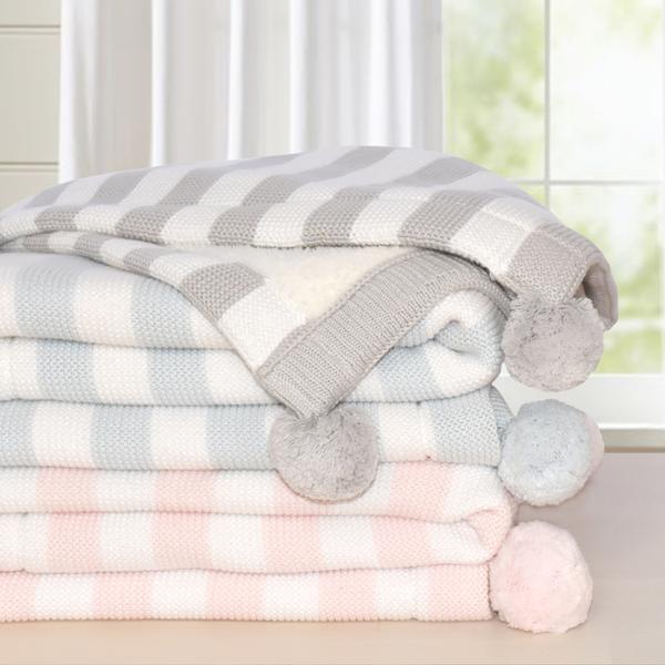 Living Textiles Luxe Pompom Sherpa Blanket - Pink