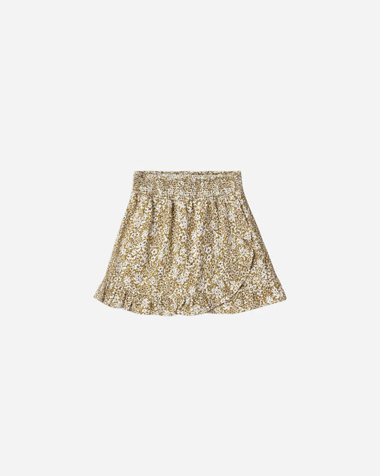 RYLEE + CRU  wrap ruffle skirt || golden ditsy