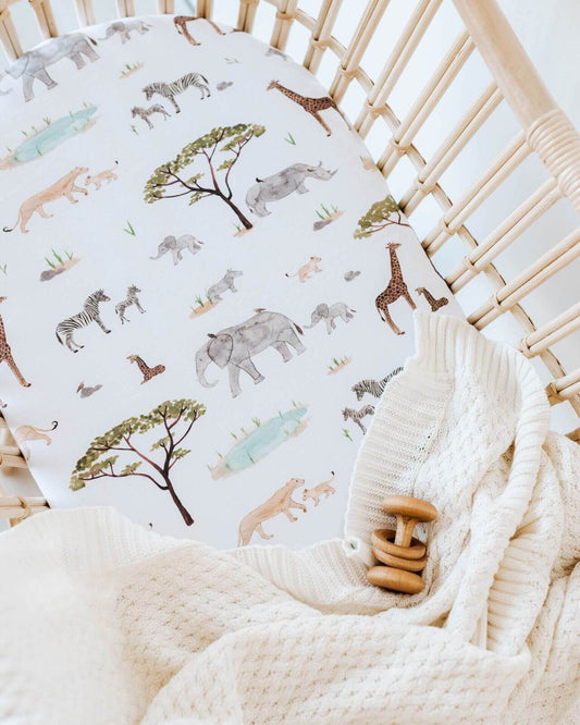 Snuggle Hunny Bassinet Sheet / Change Pad Cover - Safari