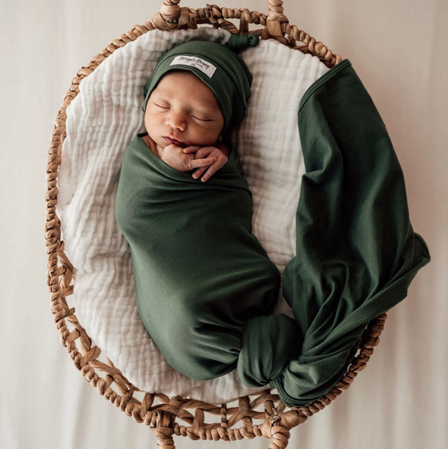 Snuggle Hunny Olive Organic Jersey Wrap & Beanie Set